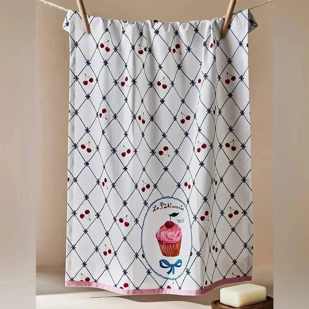NEW Anthropologie Coquette bow Tea Towel Nathalie Lete Cupcake Dish Towel home
